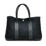 Hermes Garden Party PM Black Canvas x Leather Hand Bag