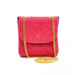 Vintage Chanel Pink Quilted Cotton Mini Coin Case on Chain