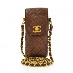 Vintage Chanel Chocolate Brown Quilted Lamskin Leather Shoulder Case Bag