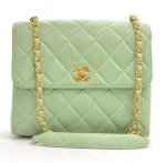 Chanel Light Green Quilted Leather Shoulder Bag Gold CC CA516