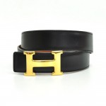 Hermes Brown x Black Leather x Gold Tone H Buckle Belt Size 70