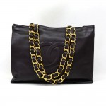 Chanel Jumbo XL Dark Brown Lambskin Leather Shoulder Tote Bag