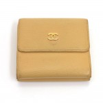 Chanel Beige Leather Bi Fold Wallet