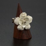 Chanel Silver Tone chain  x White camellia Motif Ring
