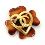 Chanel Brown Cross Motif x Gold Tone CC Logo Pin Brooch