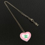 Chanel CC Logo Heart Motif Pendant Top Silver Tone Necklace
