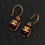 Chanel Red Stone x Gold Tone CC Logo Earrings