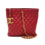 Vintage Chanel Red Quilted Leather One Shoulder Bag