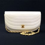 Vintage Chanel White Quilted Lambskin Leather Shoulder Pochette Bag