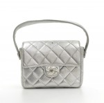 Chanel 6.5inch Flap Silver Metallic Quilted Leather Mini Hand Bag