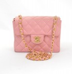 Chanel Pink Quilted Leather Mini Shoulder Bag Gold Chain CC X952