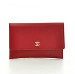 Chanel Red Leather Flap Card Holder