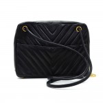 Vintage Chanel Black V-Quilted Leather Shoulder Medium Tote Bag