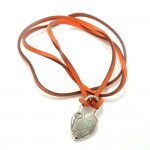 Hermes Silver Tone 2004 Annee De La Fantaisie Heart Shaped Cadena Pendant Orange Leather String Necklace