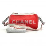 Chanel Sports Line Red Rubber x Nylon Shoulder Pouch Bag CC