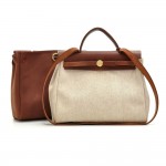 Hermes Herbag PM 2 in 1 Chocolate Brown Canvas Leather Shoulder Bag