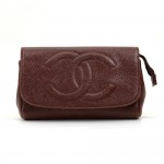 Chanel Brown Caviar Leather Flap Cosmetic Pouch With Mirror