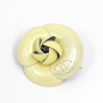 Chanel Ivory Patent Leather Camellia Pin Brooch