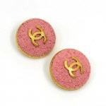 Vintage Chanel Pink x Gold Tone CC Logo Large Round Earrings
