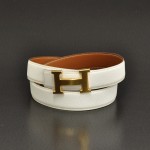 Hermes White x Brown Leather x Gold Tone H Buckle Belt Size 95