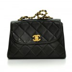 Vintage Chanel 10" Flap Black Quilted Leather Hand Bag