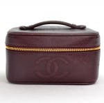 Chanel Burgundy Caviar Leather Vanity Cosmetic Bag CA515