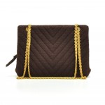 Vintage Chanel Brown V-Quilted Cotton Medium Shoulder Tote Bag