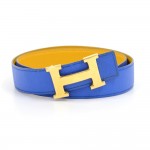 Hermes Blue x Yellow Leather x Gold Tone H Buckle Belt Size 76