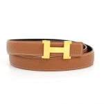 Hermes Brown x Black Leather x Gold Tone H Buckle Belt Size 80