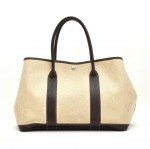 Hermes Garden Party PM Chocolate Brown Leather Beige Canvas Hand Bag