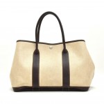 Hermes Garden Party PM Chocolate Brown Leather Beige Canvas Hand Bag