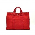 Hermes Deauville MM Red Cotton Large Tote Hand Bag