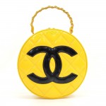 Vintage Chanel Yellow Quilted Patent Leather Round Vanity Handbag -  Limited Edition