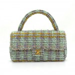Vintage Chanel 10" Flap Multicolor x Green Quilted Tweed Hand Bag