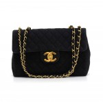 Vintage Chanel 13" Flap Maxi Jumbo Black Quilted Canvas Shoulder Bag