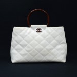 Chanel 13" White Quilted Caviar Leather Tote Hand Bag
