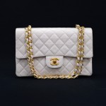 Vintage Chanel 2.55 10" Double Flap White Quilted Leather Shoulder Bag