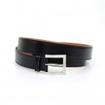 Hermes Brown x Black Leather x Silver Tone Buckle Belt Size 90