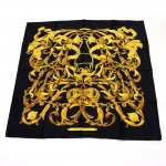 Hermes Le Mors " A La Conetable" Black x Gold Silk Scarf