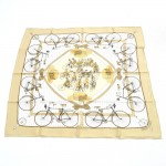 Hermes "Les Becanes" Beige Silk Scarf