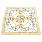 Hermes "Les Becanes" Beige Silk Scarf