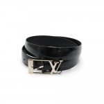 Louis Vuitton Black Patent Leather x Silver Tone Buckle Belt Size 85