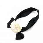 Chanel Black Satin x White Camellia Head Band