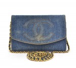 Vintage Chanel Denim x Leather Wallet On Long Shoulder Chain CC  X883