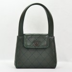 Chanel Dark Green leather small handbag gold CC SS133