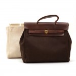 Hermes Herbag Ado 2 in 1 Beige Canvas Chocolate Brown Leather Backpack Bag