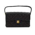 Chanel 10" Double Sided Black Quilted Leather Classic Flap Handbag