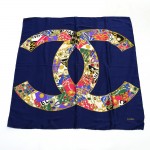 Chanel Navy x Multicolor CC Logo Silk Scarf