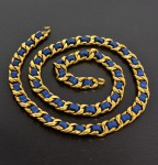 Vintage Chanel Gold Tone And Blue Leather Chain Belt SS630