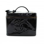 Chanel 10" Vanity Black Patent Leather Large Cosmetic Hand Bag